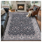 4'x6' Black Floral Washable Non-Slip Carpet