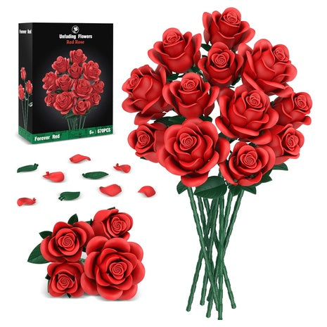 670 Piece Red Roses Flower Bouquet Building Set