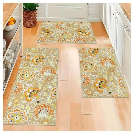 3-Set Homcomoda Floral Kitchen Rugs And Mats