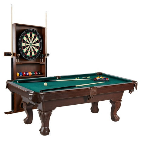 Pool Table With Billiard Cue Rack And Dartboard Set