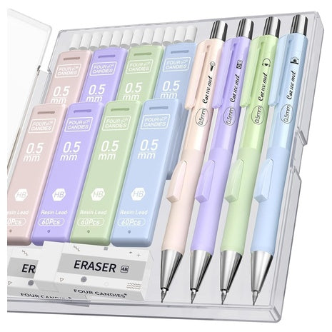 4-Piece Four Candies Mechanical Pencil Set W/ 480-Piece HB Lead Refills