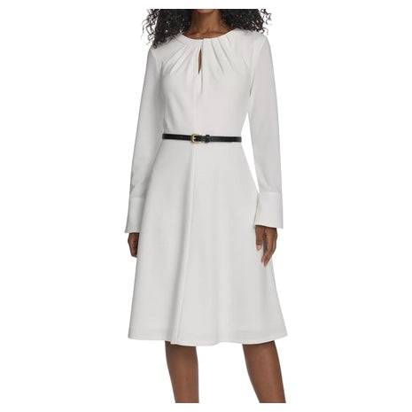 Calvin Klein Women's Belted Bell Sleeve Crew Neck Dress