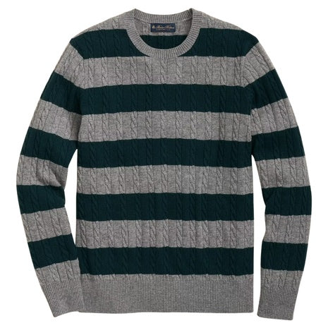 Men's Cashmere Wool Cable-Knit Rugby Stripe Sweater