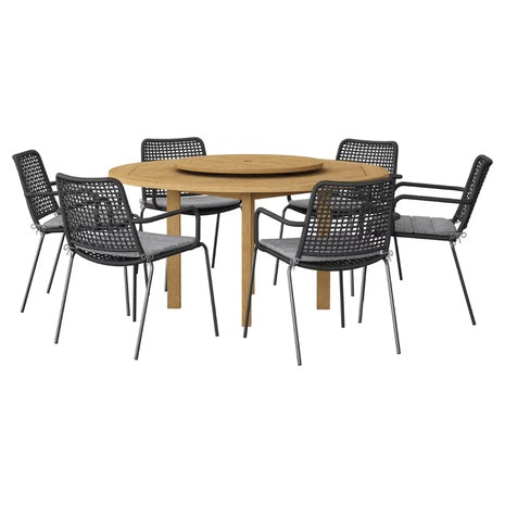 7-Piece Patio Round Lazy Susan Dining Table Set