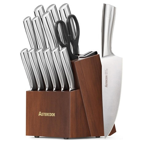 15 Astercook Knife Set with Block & Sharpener