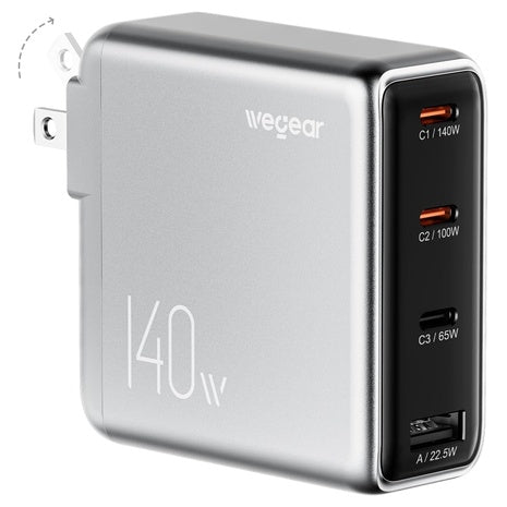 Slim 140W 4-Port PD 3.1 GaN USB-C Block Charger (2 Colors)