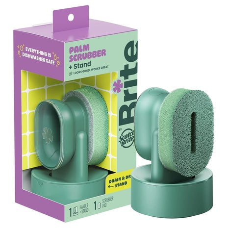 Scotch-Brite Brite Palm Scrubber W/ Soap Dispenser & Drain + Dry Stand