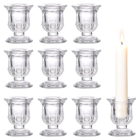 10 Glass Taper Candle Holders