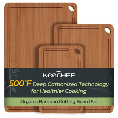 3-Piece Keechee Bamboo Cutting Board With Juice Grooves (Carbonized)
