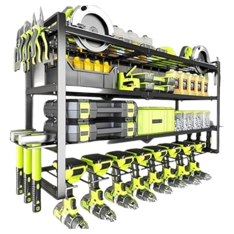 4-Tier Wall Mount Power Tool Organizer With 8 Drill Holders