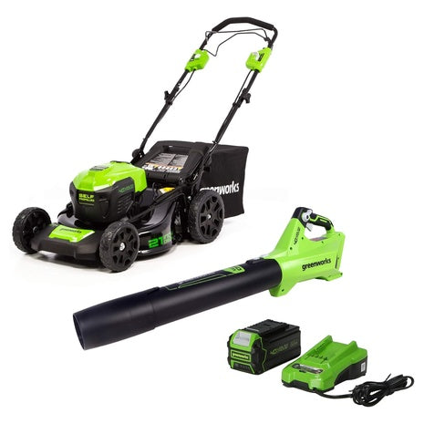 Greenworks 40V 21″ Self-Propelled Mower & Blower Combo Kit