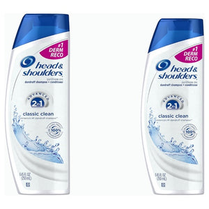2 Bottles Head and Shoulders Classic Clean 2-in-1 Anti-Dandruff Shampoo + Conditioner