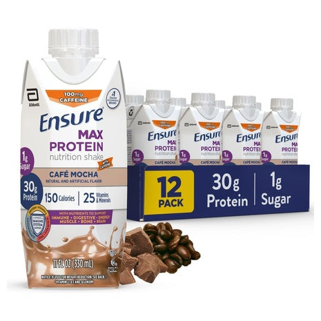 24 Ensure Max Protein Cafe Mocha Shakes (OU-D)