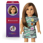 American Girl 18″ Doll with Brown Hair & Brown Eyes in Camo T-Shirt Dress