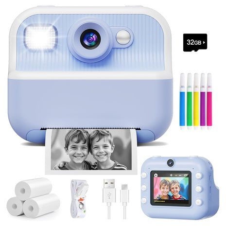 Instant Print Camera with Front & Rear Selfie Lens (3 Colors)