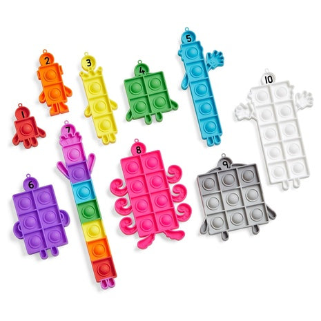 10 Numberblocks Sensory Push Pop Fidget Toy Keychains