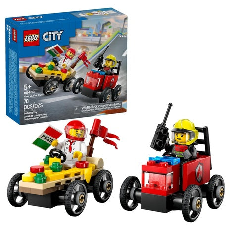 LEGO City Pizza vs. Fire Truck Race Car