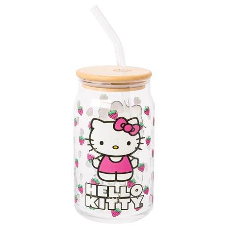 Hello Kitty Strawberry Glass Tumbler w/ Bamboo Lid & Straw