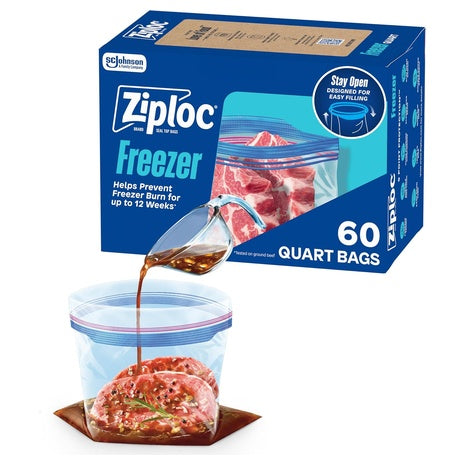 60 Ziploc Quart Food Storage Freezer Bags