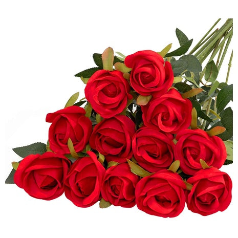 10-Count Artificial Red Silk Roses Floral Decor