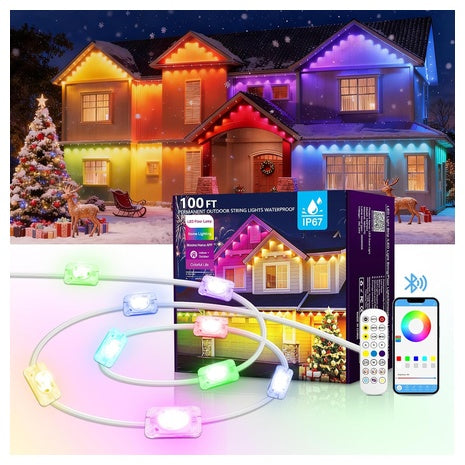 100FT Permanent Outdoor RGB Eave Lights