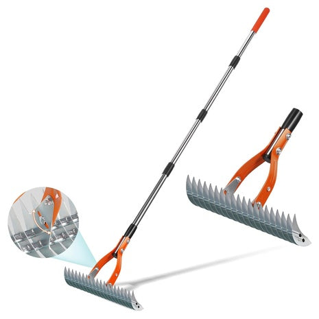 Yofidra 15" Heavy Duty Metal Dethatcher Rake W/ 70" Adjustable Manual Thatcher