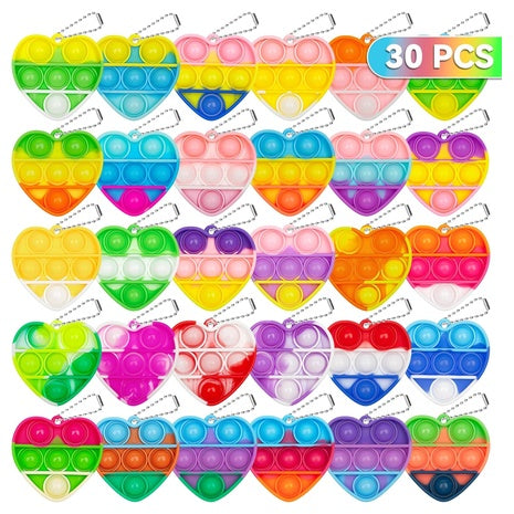 30 Pack Heart Pop Fidget Keychains