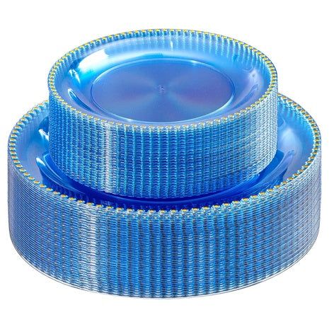 60 Blue & Gold Disposable Plates