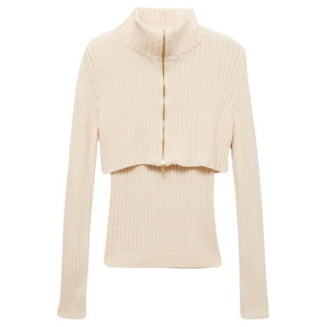 Combined Ribbed Sweater With Zip