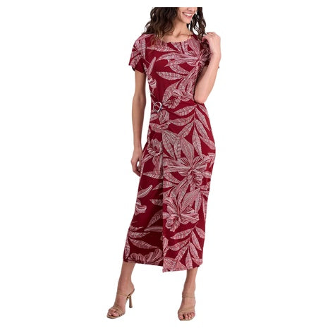 Robbie Bee Women's Printed Round-Neck Faux-Wrap Dress