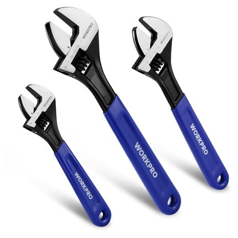 3-Piece WorkPro Adjustable Wrench Set (6”, 8”, 10”)