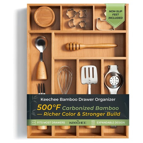 8 Slot Bamboo Kitchen Drawer Organizer