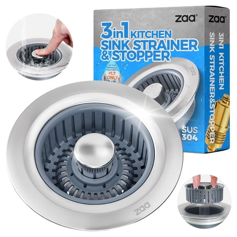 Upgraded 3in1 Kitchen Sink Drain Strainer & Sink Stopper