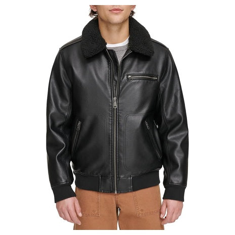 Levi's Men's Faux Leather Aviator Bomber Jacket with Sherpa Collar