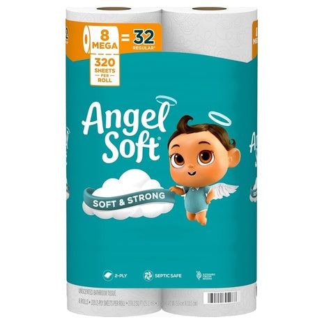 8 Mega Rolls Angel Soft Toilet Paper