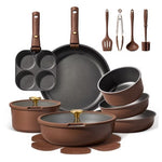 20-Piece Nonstick Pots And Pans Set With Removable Handle (Brown)
