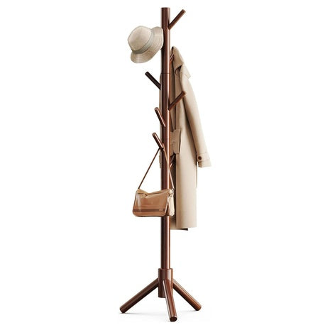Solid Wooden Freestanding Coat Rack with 8 Hooks