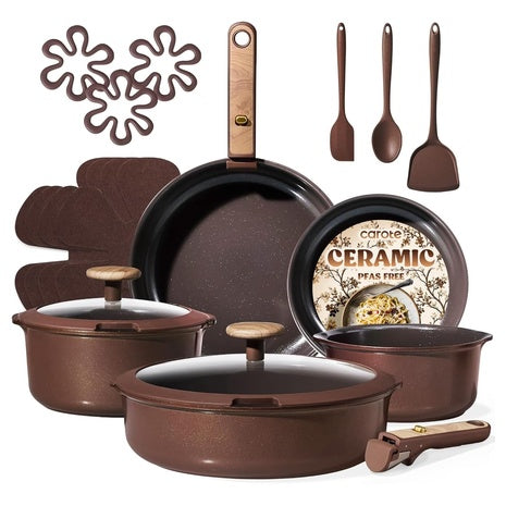 19-Piece Ceramic Cookware Set With Detachable Handle
