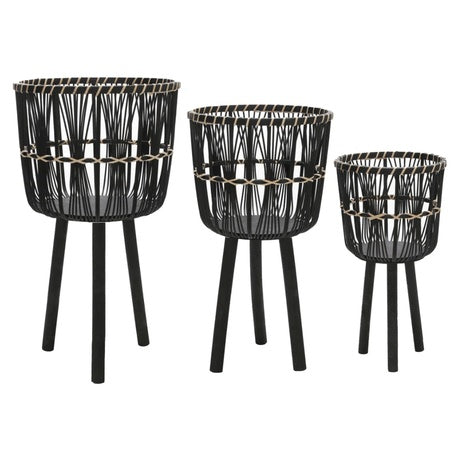 3-Piece Bayou Breeze Neutral Boho Wicker Planter Stand Set
