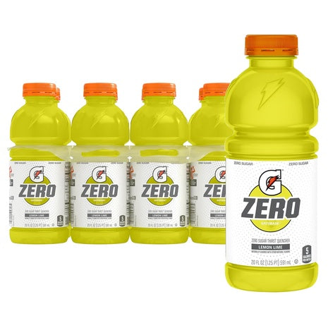 8 Bottles Gatorade Zero Lemon-Lime Sports Drinks (20oz)