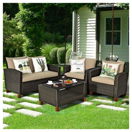 4-Piece Costway Patio Rattan Cushioned Furniture Set