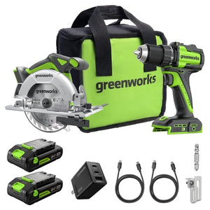 Greenworks 24V 1/2” Brushless Cordless Drill + 6.5” Circular Saw