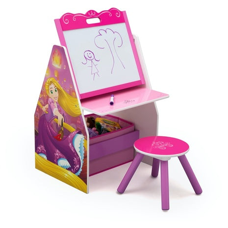 Disney Princess Deluxe Kids Art Table and Stool Set with Easel and Toy Organizer