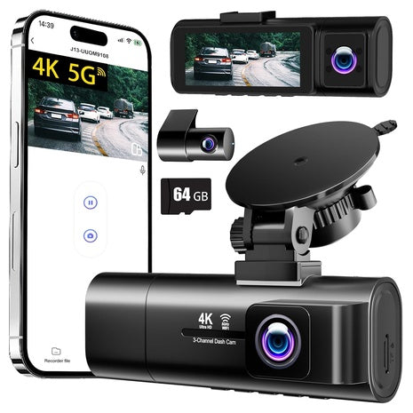 4K 3-Channel Dash Cam Front, Rear & Inside With 5G WiFi