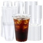 50 16oz Clear Plastic Cups with Lids and Straws