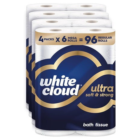 24-Mega Rolls White Cloud Ultra Soft & Strong Toilet Paper