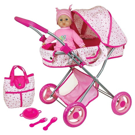 Deluxe Doll Pram with 13” Baby Doll & Accessories