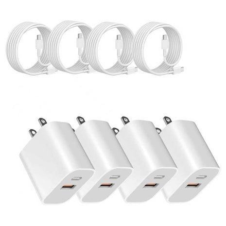 4-Pack 20W Dual Port Wall Chargers with 4 USB-C Cables
