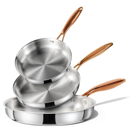 3 Carote Stainless Steel Frying Pans (8", 10" & 12")