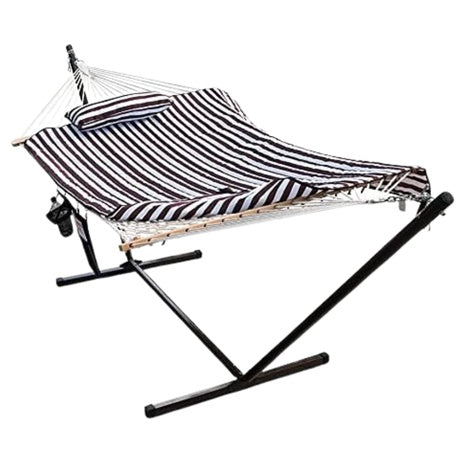 2 Person Double Cotton Rope Hammock With 12 Ft Steel Stand